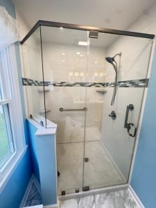 This shower was very unique. The glass had to return to the back wall at a 45* angle